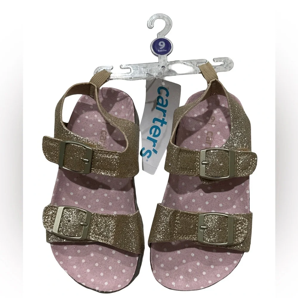 Carter’s Toddler Girls Glitter Gold Double-Buckle Sandals Size 9 NWT